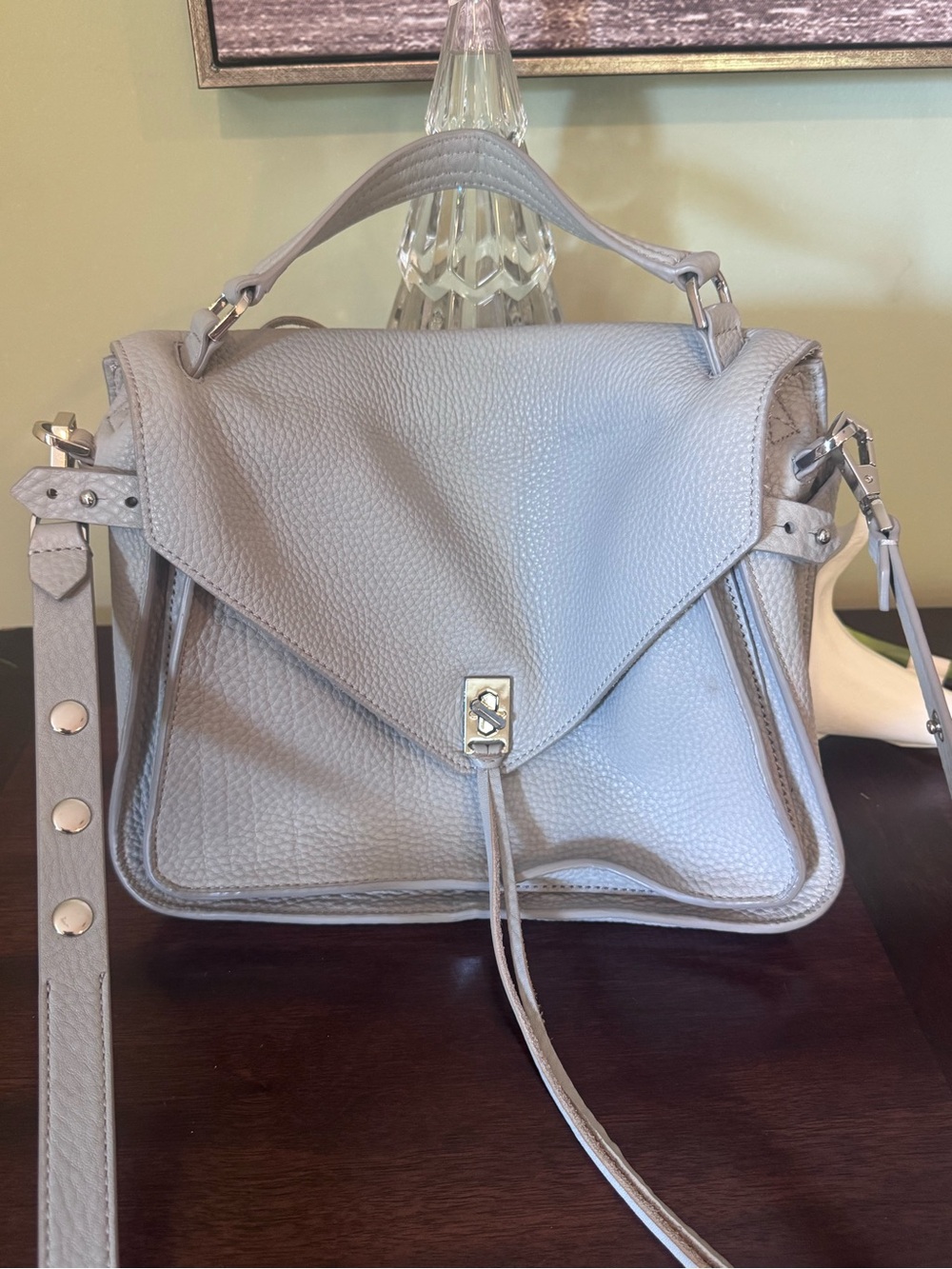 Rebecca Minkoff Pebbled Leather Top-Handle Crossbody in Light Gray